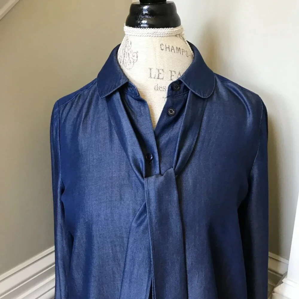 Kate Spade Las Vegas Indigo Griffin Dress Womens 2 Blue Chambray Long Sleeve